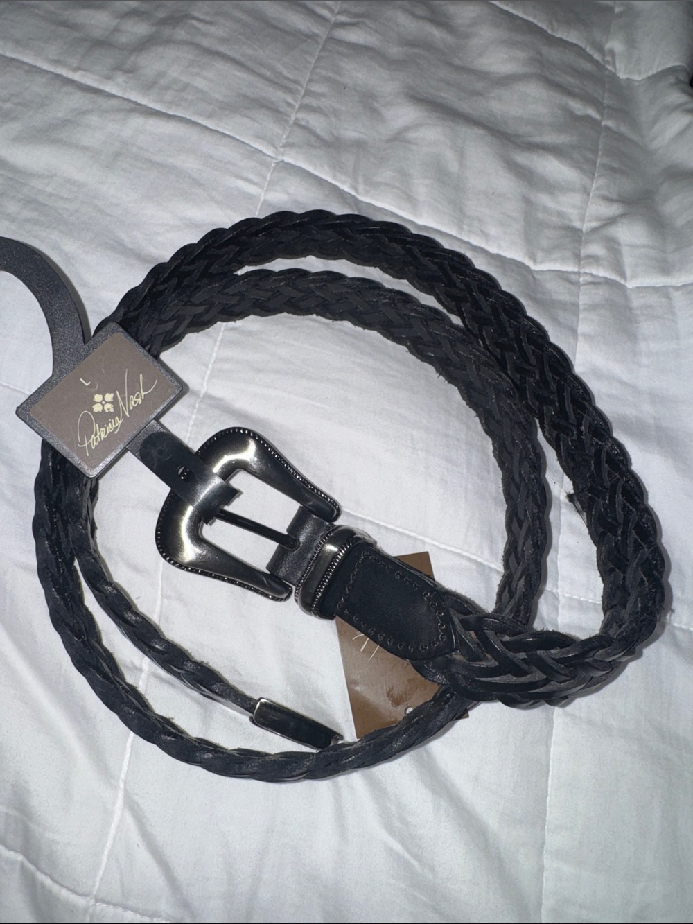 Patricia Nash Braided Black Leather Belt with Polished Buckle